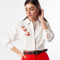 Блузка из хлопка с авторским принтом  Цвет: белый_бабочки   Артикул: D29.724