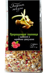 Пророщенная пшеница с медовыми гранулами и малиной, 120 гр.