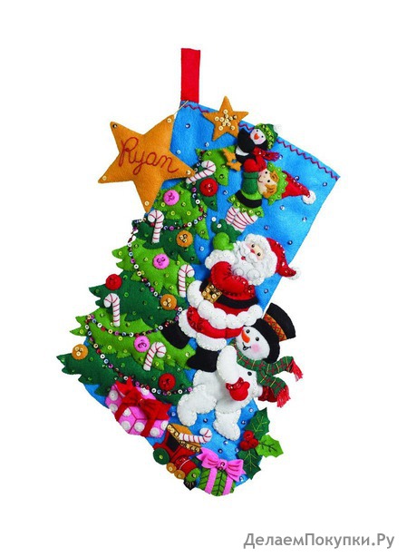 Bucilla 18-Inch Christmas Stocking Felt Applique Kit, 86278 The Finishing Touch