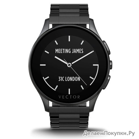 Vector Watch Luna Smartwatch-30 Day+ Autonomy, 5ATM, Notifications, Activity Tracking - Black Case/ Black Bracelet-Elegant