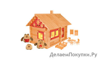 Конструктор Избушка три медведя с куклами, мебелью, росписью и электропроводкой