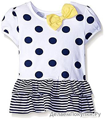 Gerber Graduates Baby Girls' Short Sleeve Drop Waist Top with Hemmed Double Ruffle