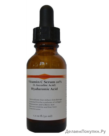 Vitamin C Skin Serum 20% (L-Ascorbic Acid) with Pure Hyaluronic Acid Anti Aging Serum (1oz)