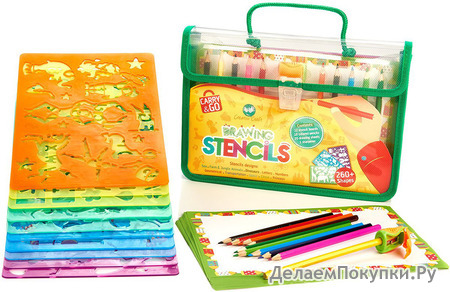 Creativ' Craft Large Drawing Stencils Art Set for Kids, Loved By Parents Golden Award 2016, More than 260 Shapes, Awesome Creativity Kit & Travel Activity, Educational for Girl and Boy, Ideal Kid Gift