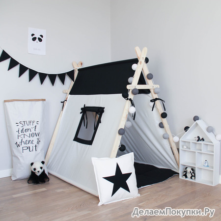 Игровая палатка Black&White с окном и пледом