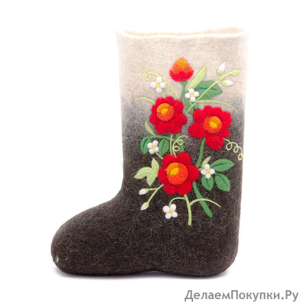 Валенки женские "Бархатный букет", с черными галошами