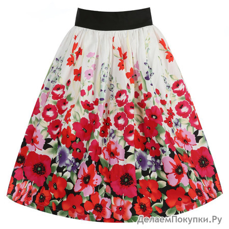 'Praia' White Poppy Print Swing Skirt
