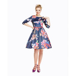 'Holly' Navy Orchid and Butterfly Print Swing Dress