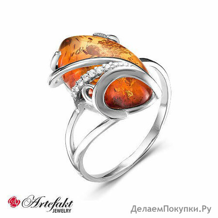 Серебряное кольцо 925 пробы с янтарем - 286