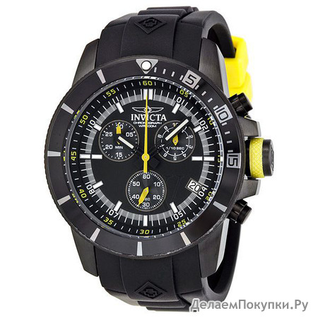 Invicta 11748 Men's Pro Diver Chrono Black Polyurethane & Dial Yellow Accent