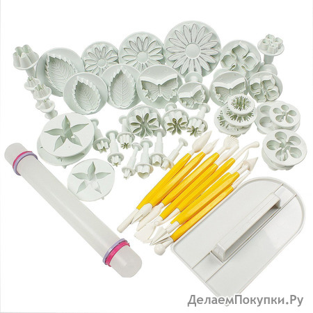 HOSL Cake Tools 14 sets (46pcs) Flower Fondant Cake Sugarcraft Decorating Kit Cookie Mould Icing Plunger Cutter Tool, White