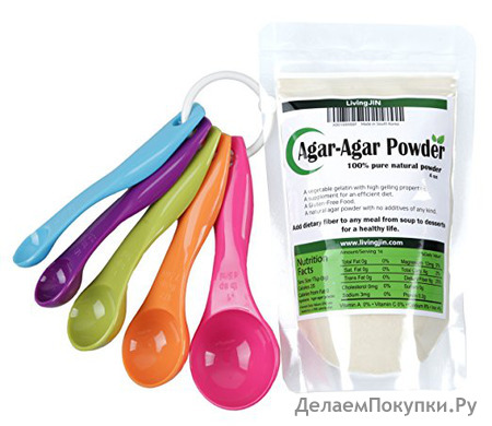 Agar Agar Powder 4oz and 5-Piece Measuring Spoon Set / Vegetable Gelatin Dietary Fiber [100% Natural Pure]