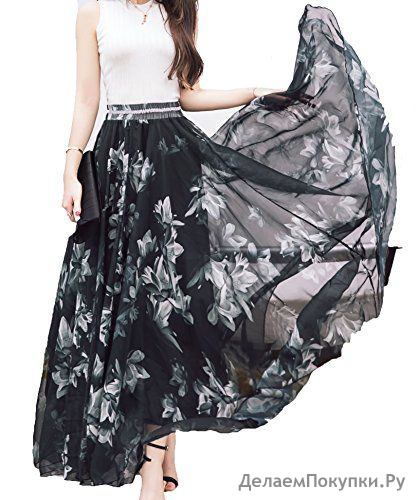 Afibi Women Full/ankle Length Blending Maxi Chiffon Long Skirt Beach Skirt