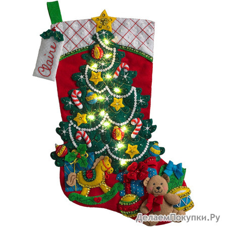 Bucilla 18-Inch Christmas Stocking Felt Applique Kit, 86710 Christmas Tree Surprise