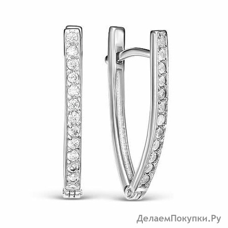 Серебряные серьги 925 пробы с бесцветными фианитами - 676