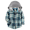 Carter's Boys' 2T-8 Long Sleeve Plaid Zip Up Hoodie