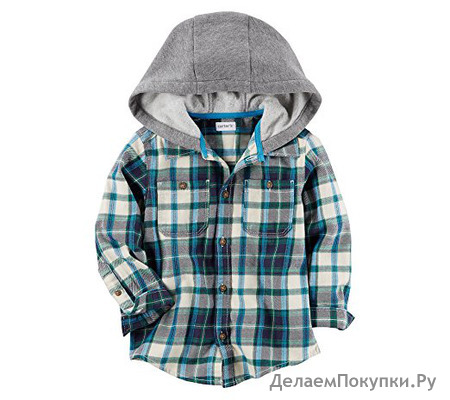 Carter's Boys' 2T-8 Long Sleeve Plaid Zip Up Hoodie