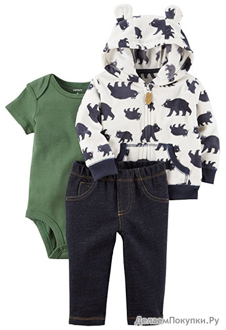 Carter's Baby Boys' 3-24 Months 3 Piece Bear Print Little Jacket Set