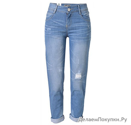 xiaoming Women's Casual Blue Ripped Hole Loose Fit Boyfriend Denim Jeans Pants