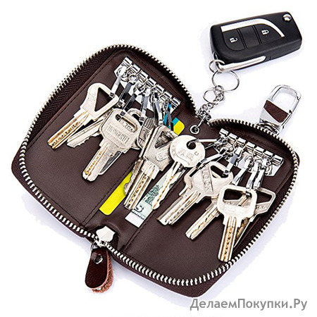 Aladin Unisex Large Leather Key Case Wallet with 12 Hooks & 1 Keychain / Ring