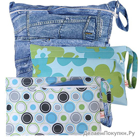 KF Baby Waterproof Cloth Diaper Travel Wet Dry Bag, Small Large Combo, Set of 3