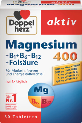 Doppelherz aktiv Magnesium 400 +B1 +B6 +B12 +Folsaure  +  "B" 400mg , 30 