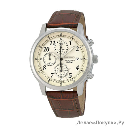 Seiko Men's Chronograph Beige Dial Brown Genuine Leather