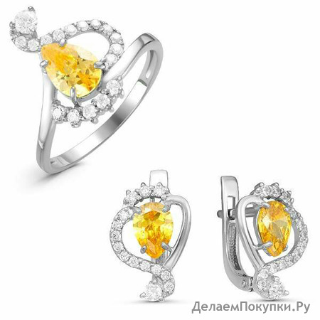 Серебряные серьги с фианитами желтого цвета 035