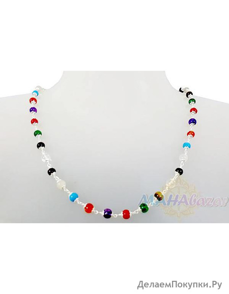     (9 ), 62 , 25 ,  - 6 ,  .; Beads in silver Navaratna (9 stone), 62 cm, 25 g, D - 6 mm, MAHAbazar.ru