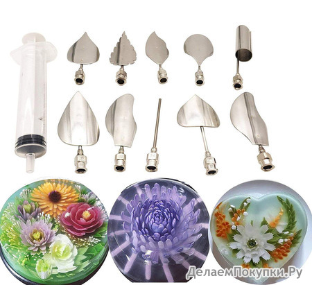 Joinor 3D Gelatin Jelly Art Tools Jelly Cake Stainless Steel Needles Set Of 10 Pieces Coming With One 10ml Syringe Pudding Pastry Nozzles