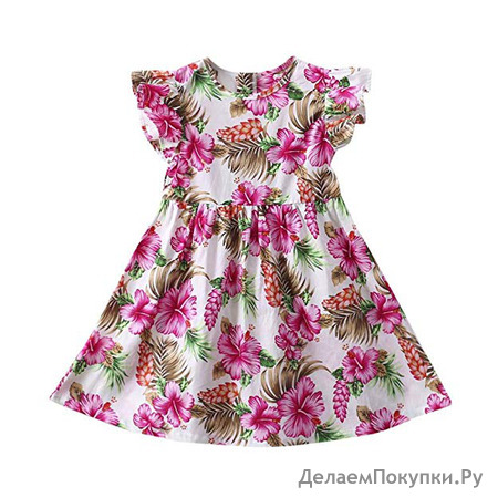 Goodtrade8 Toddler Little Girl Ruffle Sleeveless Princess Dress Floral Printed Summer Casual Holiday Sundress