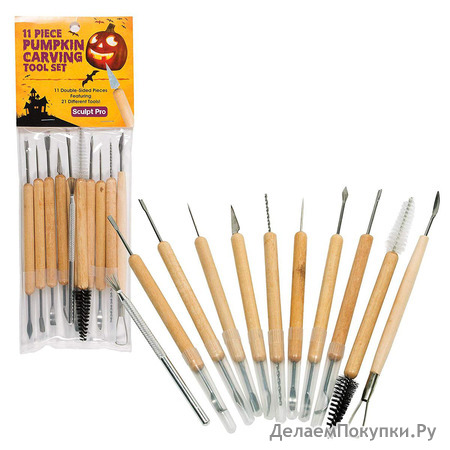 Pumpkin Carving Tools- Halloween Sculpting Kit with 11 Double Sided Pieces (21 Tool Set) for Jack-O-Lanterns and More
