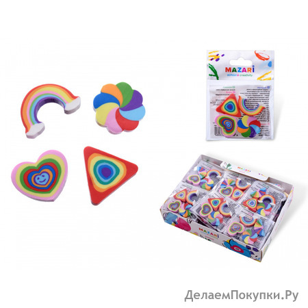 НАБОР ИЗ 4-Х ЛАСТИКОВ MAZARI RAINBOW ФИГУРНЫЕ, МНОГОЦВЕТНЫЕ, УПАКОВКА С ЕВРОПОДВЕСОМ