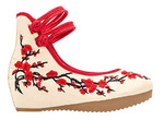 AvaCostume Chinese Plum Embroidery Rubber Sole Platform Wedge Sandals for Qipao Cheongsam