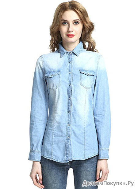 Walk Arrive Womens Denim Shirt Button Down Denim Shirt Long Sleeve Denim Shirt Denim Blouse With Pockets