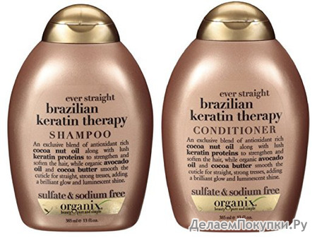 Organix Ever Straight Brazilian Keratin Therapy, DUO Set Shampoo + Conditioner, 13 Ounce, 1 Each