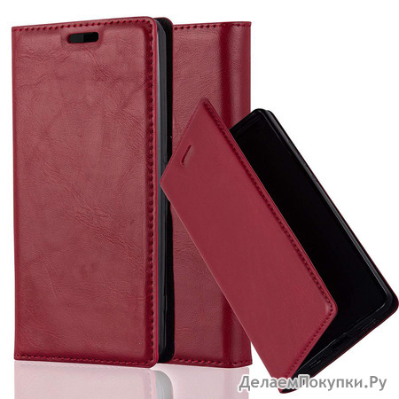 Cadorabo Case works with Sony Xperia Z1 COMPACT Book Case in APPLE RED (Design INVISIBLE CLOSURE)  with Magnetic Closure, Stand Function and Card Slot  Wallet Case Etui Cover PU Leather