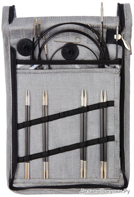 Knit Pro Karbonz Interchangeable Needle Starter Set, Black and Grey fabric Case