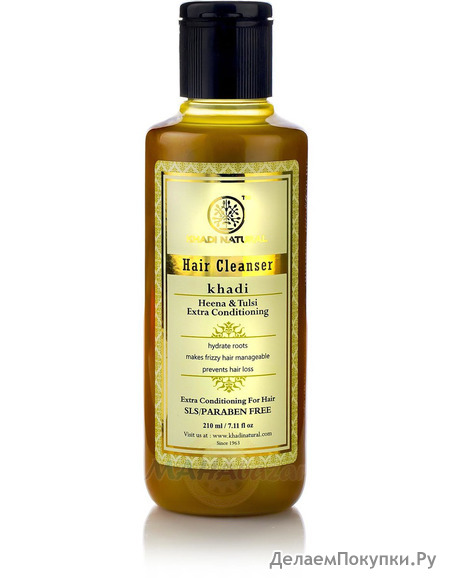 -        SLS  , 210 ,  ; Henna & Tulsi Extra Conditioning Hair Cleanser SLS / Paraben Free, 210 ml, Khadi