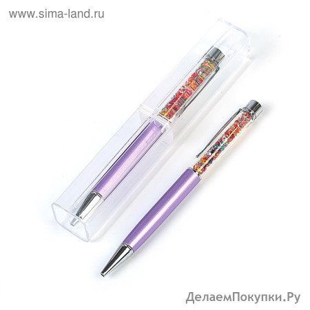 Ручка шариковая, подарочная, поворотная, в пластиковом футляре, «Стразы», сиреневая