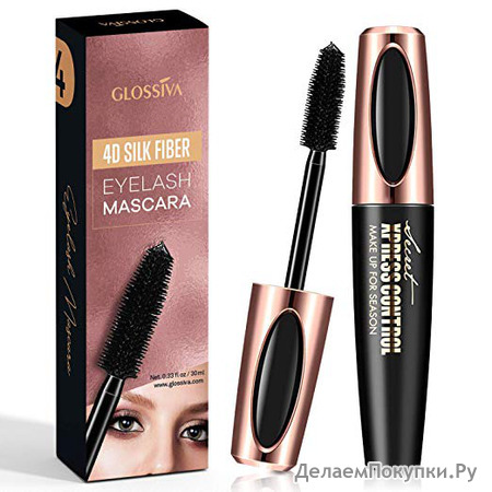 AsaVea 4D Silk Fiber Lash Mascara Waterproof, Luxuriously Longer, Thicker, Voluminous Eyelashes, Long-Lasting, Dramatic Extension, Smudge-proof, Hypoallergenic Formula by Glossiva (Black)