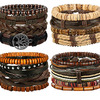 FIBO STEEL 12-17 Pcs Leather Bracelet for Men Women Woven Cuff Bracelet Adjustable