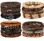 FIBO STEEL 12-17 Pcs Leather Bracelet for Men Women Woven Cuff Bracelet Adjustable