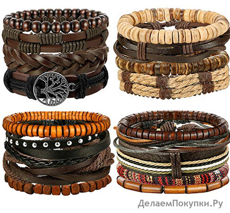 FIBO STEEL 12-17 Pcs Leather Bracelet for Men Women Woven Cuff Bracelet Adjustable
