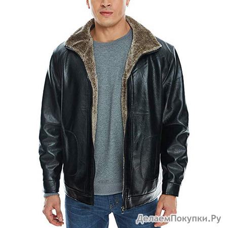 APRAW Men's Lether Jacket Coat Faux PU Fur Warm Outwear Winter Sale Big Tall