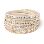 Barzel Beige Leather with Yellow Created Austrian Crystals Wrap Bracelet