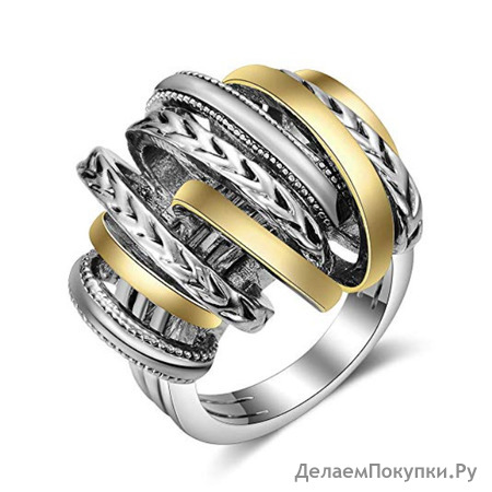 Mytys Cable Silver Rings 2 Tone Gold Designer Knot Intertwined Crossover Finger Statement Ring for Women Men