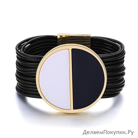 Mytys Multi-Layer Leather Rope Bracelet Buckle Bangle Bracelet with Magnetic Clasp for Women Girl with Gift Box