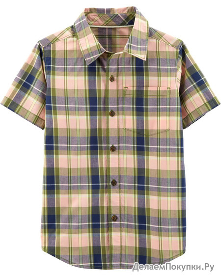 Plaid Poplin Button-Front Shirt