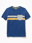 Color-Blocked Chest-Stripe Pocket Tee for Boys